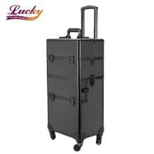 2 in 1 Professional Aluminum Rolling Makeup Trolley Train Case Cosmetic Organizer Makeup Case With 4 Wheels